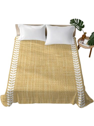 Mustard Gold King Flat Sheet - Microfiber Bed Sheets for King Bed, Fall Botanical Design