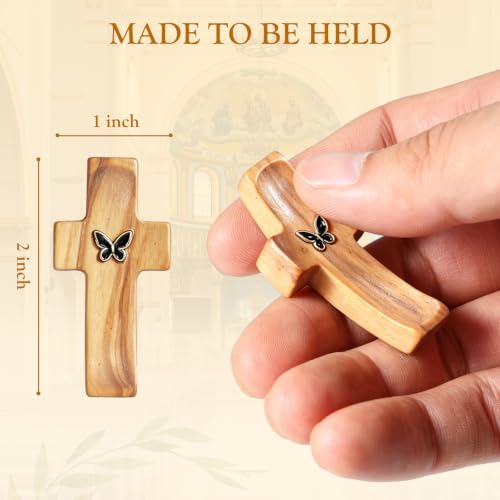 10-Pack Wooden Prayer Crosses with Metal Butterfly - Natural & Black Walnut