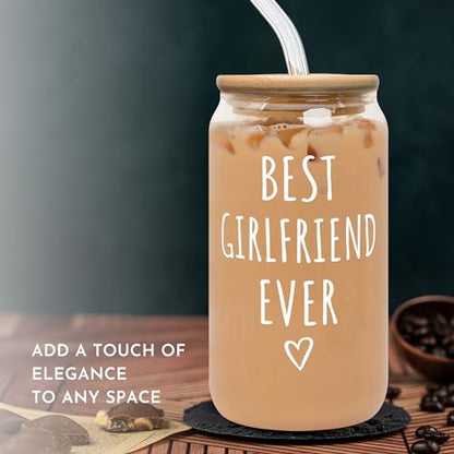 Girlfriend Gift Can Glass - 16 Oz with Lid, Straw & Brush - Variation 4