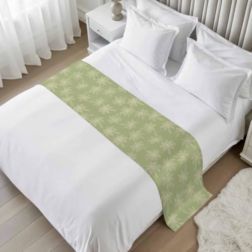 Sage Green Bed Runner for Queen Size Bed - 83x20 Inch Tropical Coconut Trees Decorative Throw
