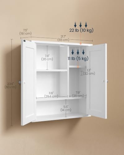 Tool-Free Wall Bathroom Cabinet with 2 Doors & Adjustable Shelves