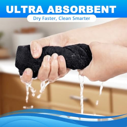 Black Cotton Washcloths Set - 3-Pack 13x13 & 29x14 Inches, Soft & Absorbent