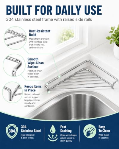 Stainless Steel Corner Sink Shelf 1pc Triangular Open Wire Dish Drying Rack