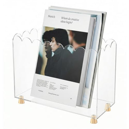 Acrylic Magazine Holder with Gold Feet - Floor Standing Organizer for Desk & Living Room