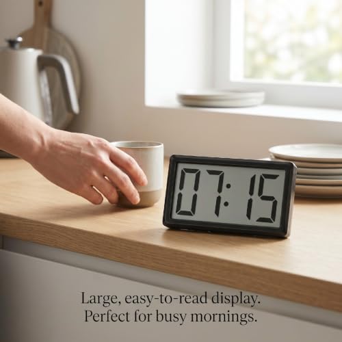 Magnetic Digital Clock with 12 Hour Display - Black, Portable