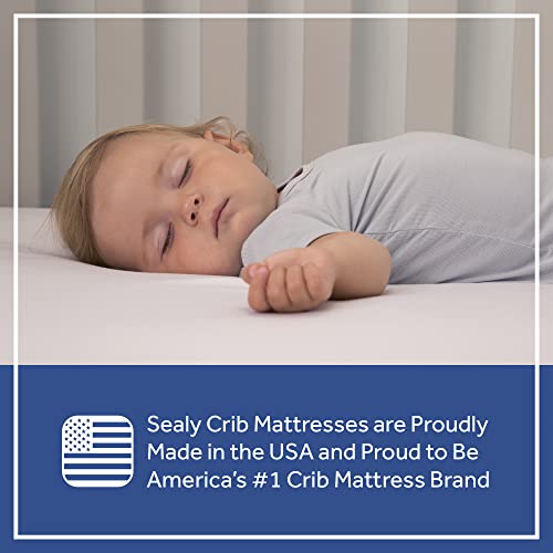 Sealy Baby Cotton Cozy Rest Breathable Cotton 2-Stage Dual Firmness Waterproof Baby Crib Mattress & Toddler Bed Mattress, 204 Premium Coils, Hypoallergenic Crib Mattress, Made in USA, 52"x28"