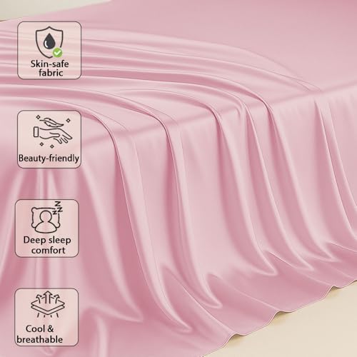 Light Pink King Size Mulberry Silk Flat Sheet 6A+ Grade Luxury Bed Linen