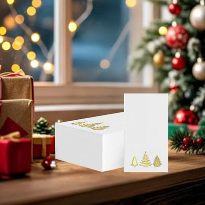 Gold Foil Christmas Paper Napkins 100Pcs - Holiday Party Guest Towels - Merry Christmas Decor - Goldxmastree
