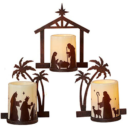 Flameless Nativity Candleholders Set of 3 Christmas Scene Decor