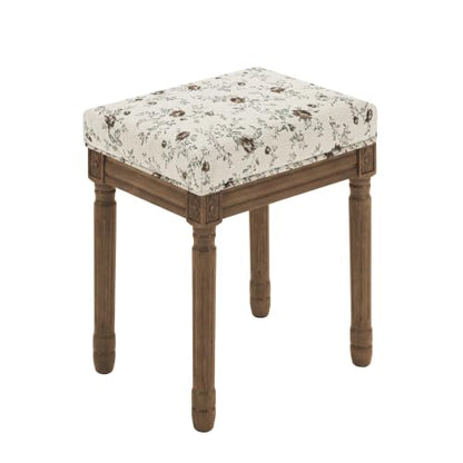 Vintage French Vanity Bench Stool - Mocha Rose Upholstered Makeup Chair