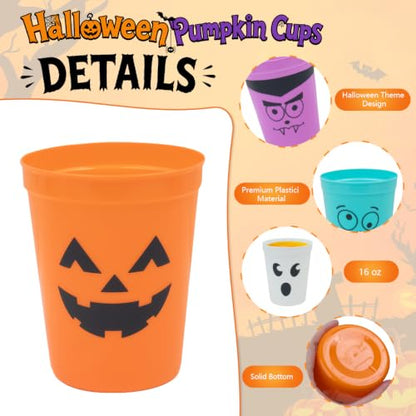 Halloween Plastic Cups 16OZ - 60 Pack Blue & Multicolor Reusable Party Cups