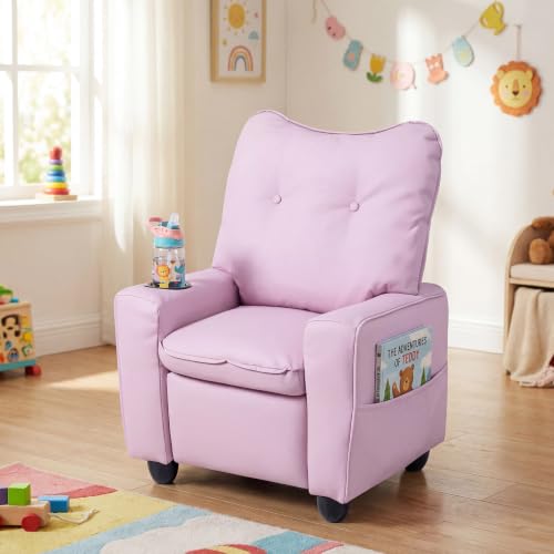 Kids Recliner Chair with Cup Holder & Storage Pockets - Pink