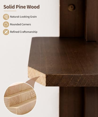 SUMGAR Walnut 4-Tier Corner Floating Shelves - Left or Right Layout, MCM Style