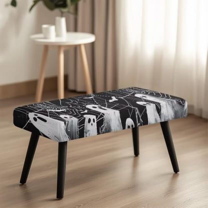 Halloween Ghost Chair Cover Set of 4 with Matching Bench Slipcover - Black