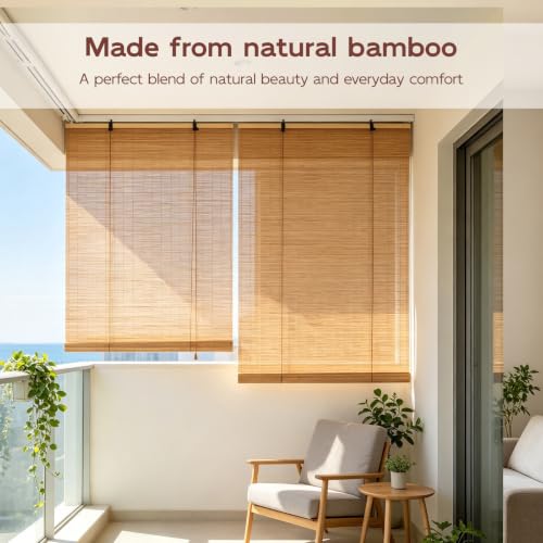 Outdoor Bamboo Roll-Up Blinds 18x40in Natural Shade & Privacy
