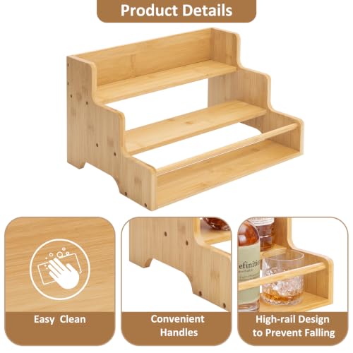 Mufico Bamboo Liquor Bottle Display Shelf Coffee Syrup Rack Organizer