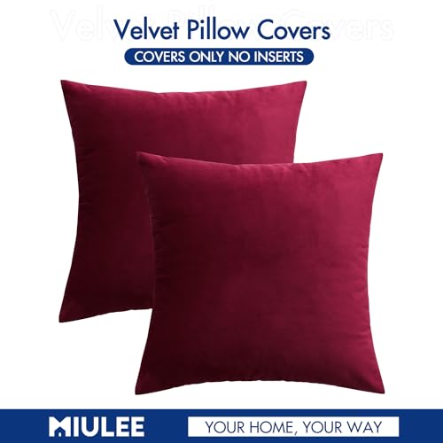 MIULEE Velvet Christmas Throw Pillow Covers 18x18 Inch Pack of 2 - Wine Red