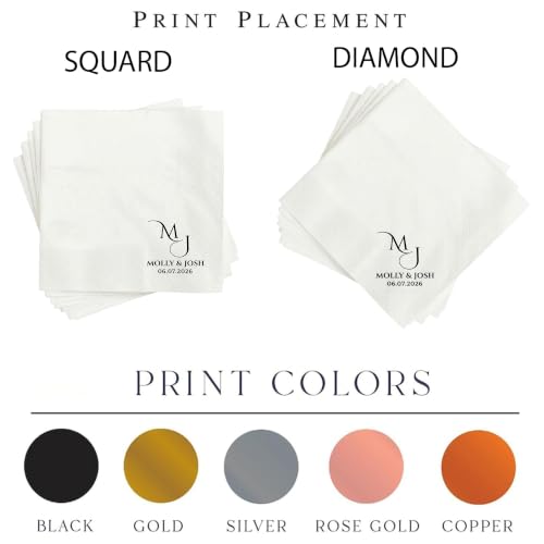 Personalized Wedding Napkins Style 3 - Custom Last Name Cocktail Disposable Party Supplies
