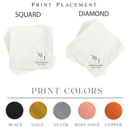 Personalized Wedding Napkins Style 3 - Custom Last Name Cocktail Disposable Party Supplies