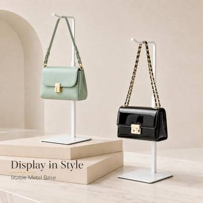 White 2-Pack Adjustable Display Stands for Purses & Banners - Versatile Retail & Home Use