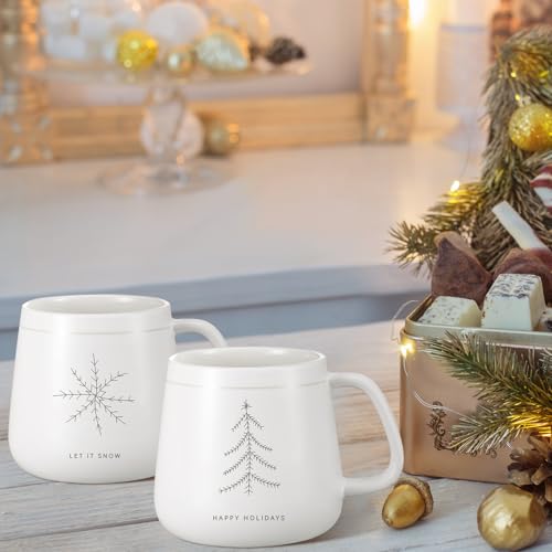 Classic Snowflake White Christmas Tree Mug Set - 2 Ceramic Holiday Cups