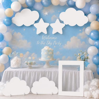 7Pcs White Cloud Standups for Baby Shower & Sky Theme Birthday with Support Stands - Cloud Decoration Set