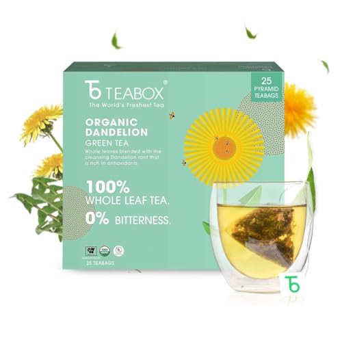 Teabox Organic Dandelion Green Tea 25 Teabags | Made with 100% Whole Leaf & Natural Dandelion Roots