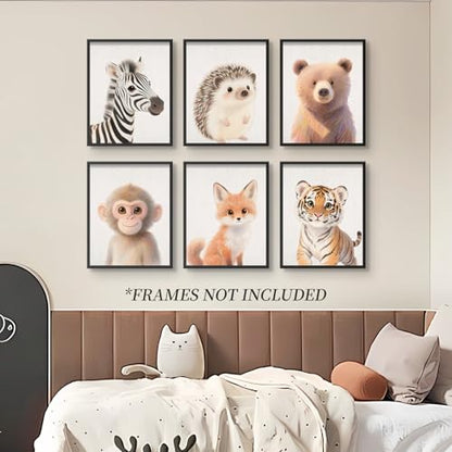 VOLIX Set of 6 Wall Art Unframed Jungle Animal Wall Hanging Decor for Kids Room, Nursery, Safari Themed Birthday Party, 8" x 10"