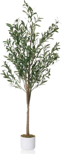 5Ft Artificial Olive Tree with White Planter - Realistic Faux Indoor Plant - Green-5ft