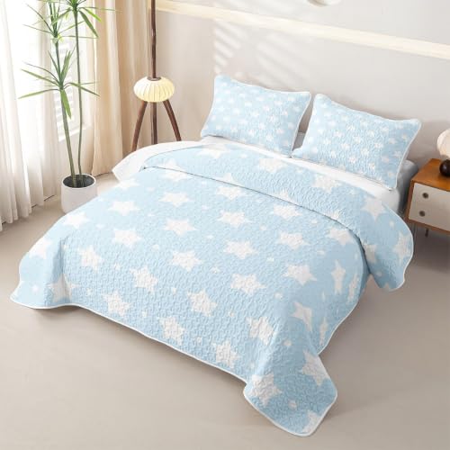 Feelyou Blue White Stars Print Quilt Bedspread Twin Size Bedding - Variation 01