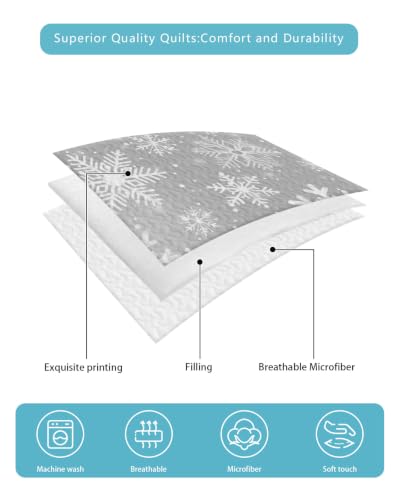 Silver Snowflakes Christmas Quilt Set Twin XL Bedding - Winter Holiday Lightweight Comforter with Pillowcases