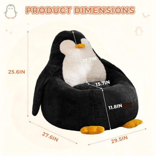 Kids Bean Bag Chair with Penguin Backrest - Black, Standard Size
