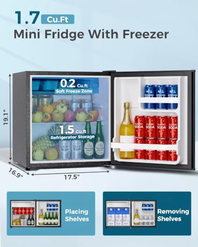 Mini Fridge with Freezer - 1.7 Cu.Ft Compact Silver Refrigerator