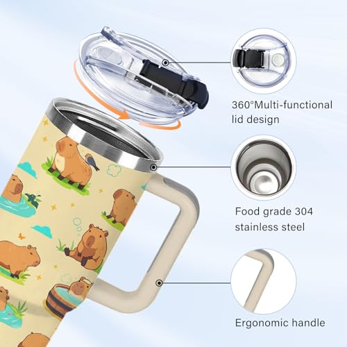Capybara Tumbler 40 oz Water Bottle with Handle - Cute Animal Gift for Kids & Adults - Variation of THIS listing