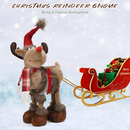 Reindeer Christmas Gnome Plush Decoration - Gray Cloth, Indoor Holiday Decor