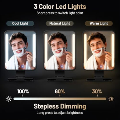 Fogless Shower Mirror for Shaving with Light - Black
