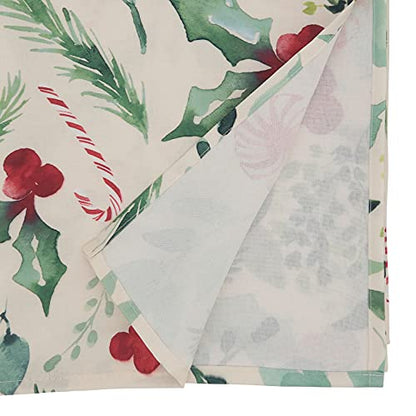 Christmas Foliage and Candy Canes Tablecloth 65x140 Inches - Holiday Decor