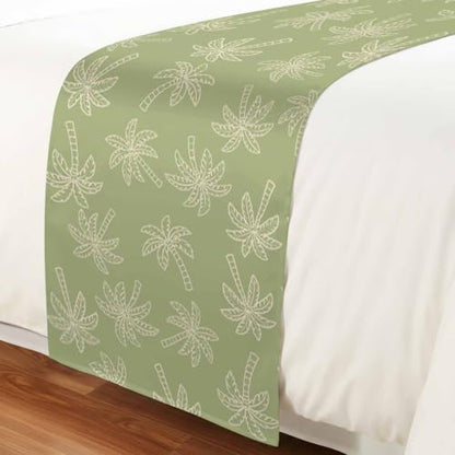Sage Green Bed Runner for Queen Size Bed - 83x20 Inch Tropical Coconut Trees Decorative Throw