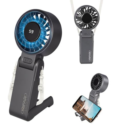 Charcoal Gray Multi-Angle Foldable Handheld Fan with 18H Cooling & 5000mAh Battery