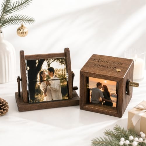 Custom Photo Flipbook Frame Animation - Hand-Crank Illuminated Memory Album with LED Light & Musical Function