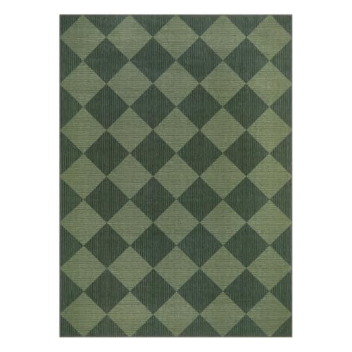 Olive Green Checkered Area Rug 3x5 Non Slip Washable Entryway Bedroom Decor