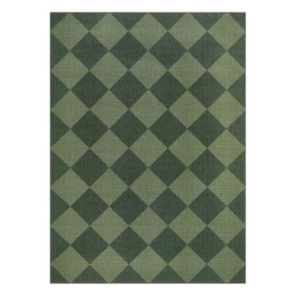 Olive Green Checkered Area Rug 3x5 Non Slip Washable Entryway Bedroom Decor