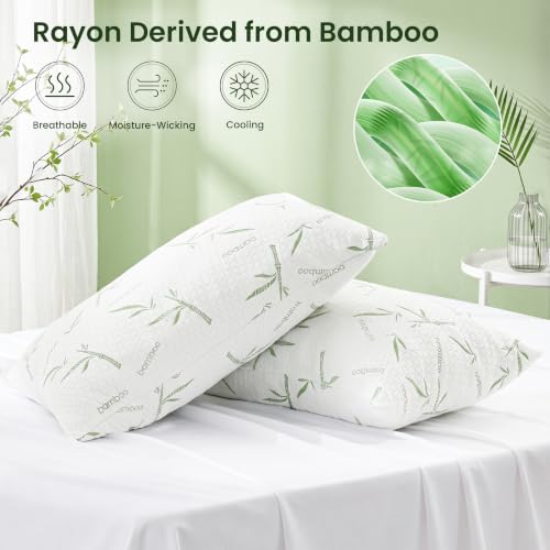 Queen Size Cooling Shredded Memory Foam Pillows Set of 2 - Adjustable Support with Washable Cover