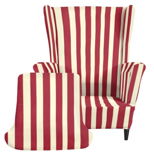 Red Stripes Wingback Chair Cover 2-Piece Stretch Slipcover for Armchair Protection