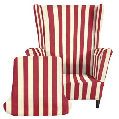 Red Stripes Wingback Chair Cover 2-Piece Stretch Slipcover for Armchair Protection