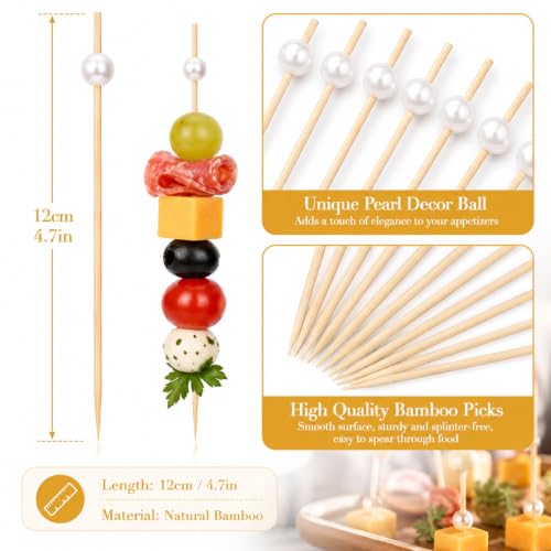 600 White Pearl Cocktail Picks - 4.7 Inch Food Skewers for Appetizers & Party Decor