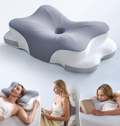 CloudCoz Mist Gray Cervical Neck Pillow with Graphene Support for Deep Sleep & Pain Relief