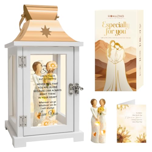 Homazing Sister Lantern Gift - Rose Gold, White & Brown Sister Gift Ideas for Mother's Day Christmas Thanksgiving