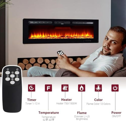GAOMON 30 Inch Ultra-Thin Wall-Mounted Electric Fireplace with Dual Flame & Heater