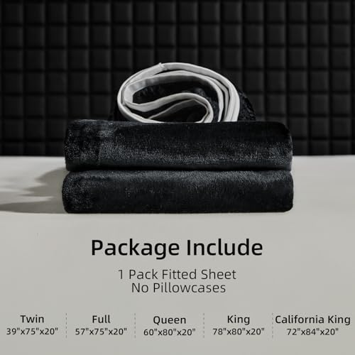 Velvet Fitted Sheet Queen Size Black - Fluffy Plush Bottom Bed Sheet